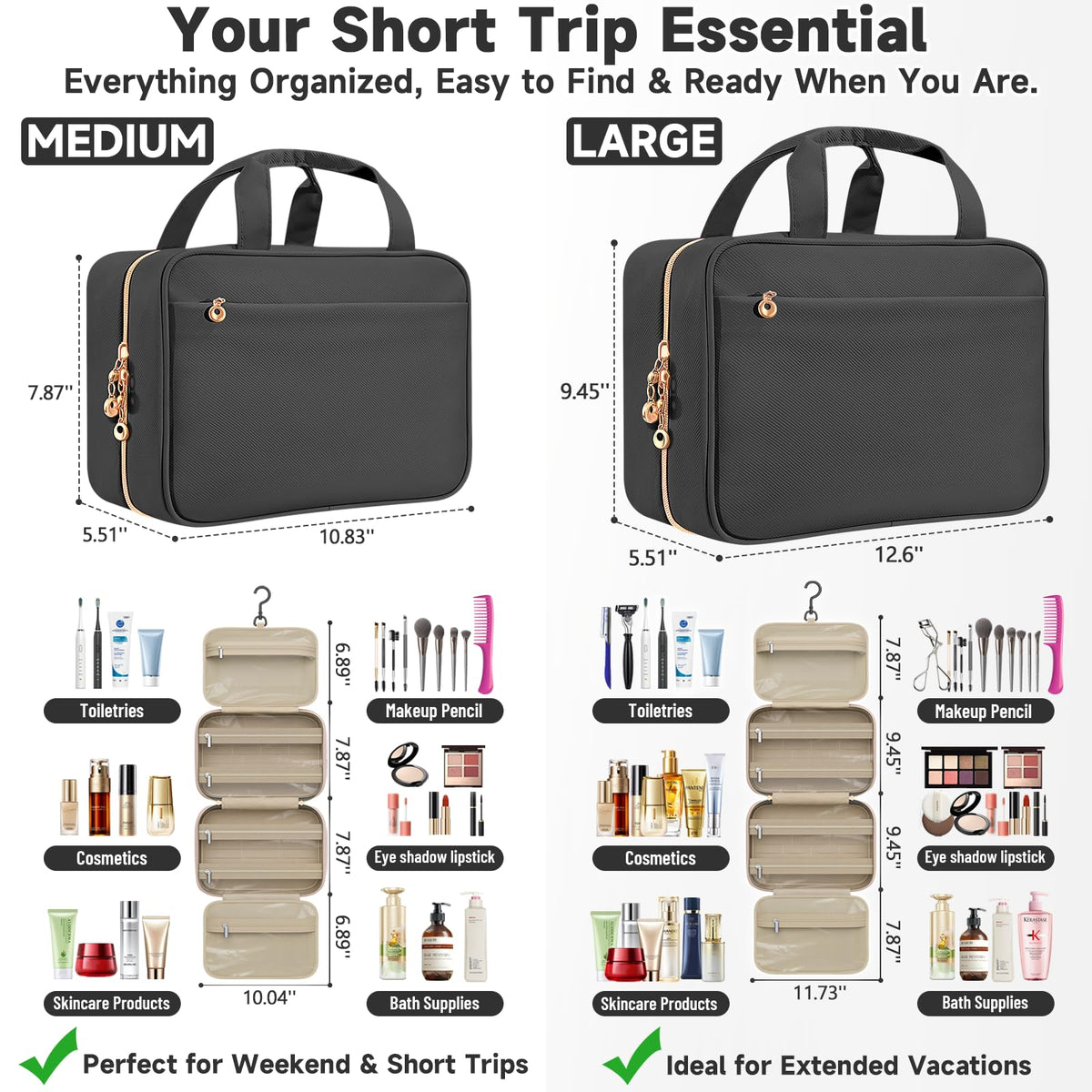 Voyree Toiletry Bag packed with skincare and makeup products