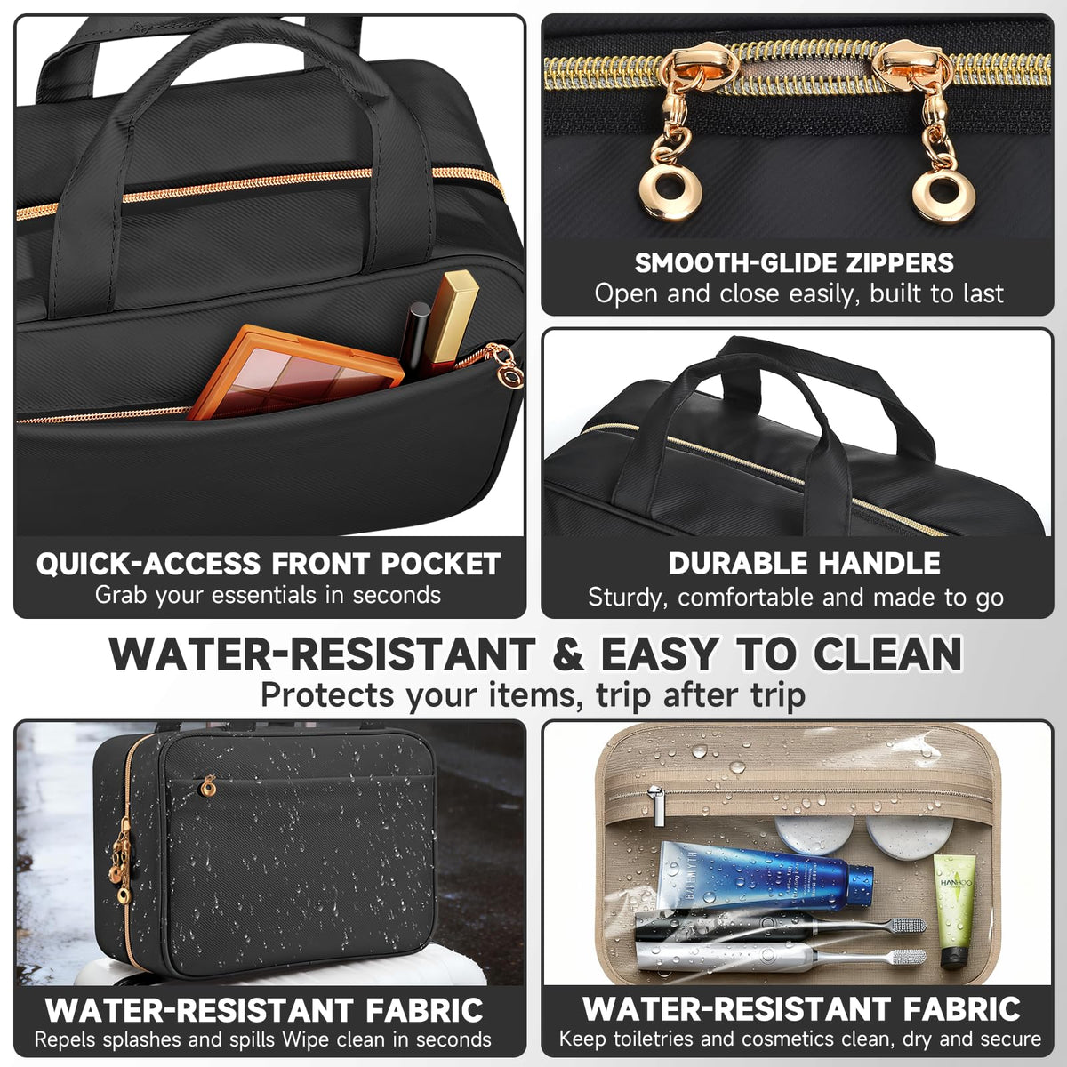 Voyree Toiletry Bag with waterproof sections displayed