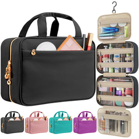 Voyree Travel Toiletry Bag hanging on a bathroom door
