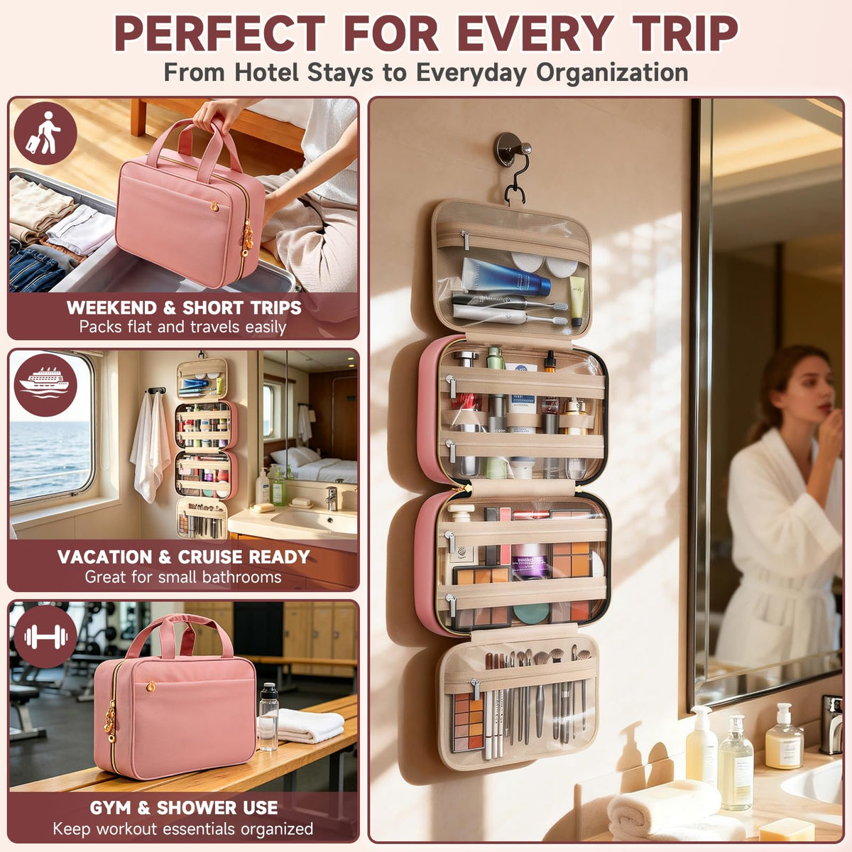 Voyree Travel Toiletry Bag side view displaying compartments