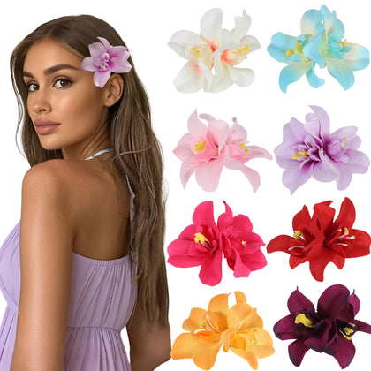 VRbeatter Hawaiian Flower Hair Clips set of 8 in assorted colours