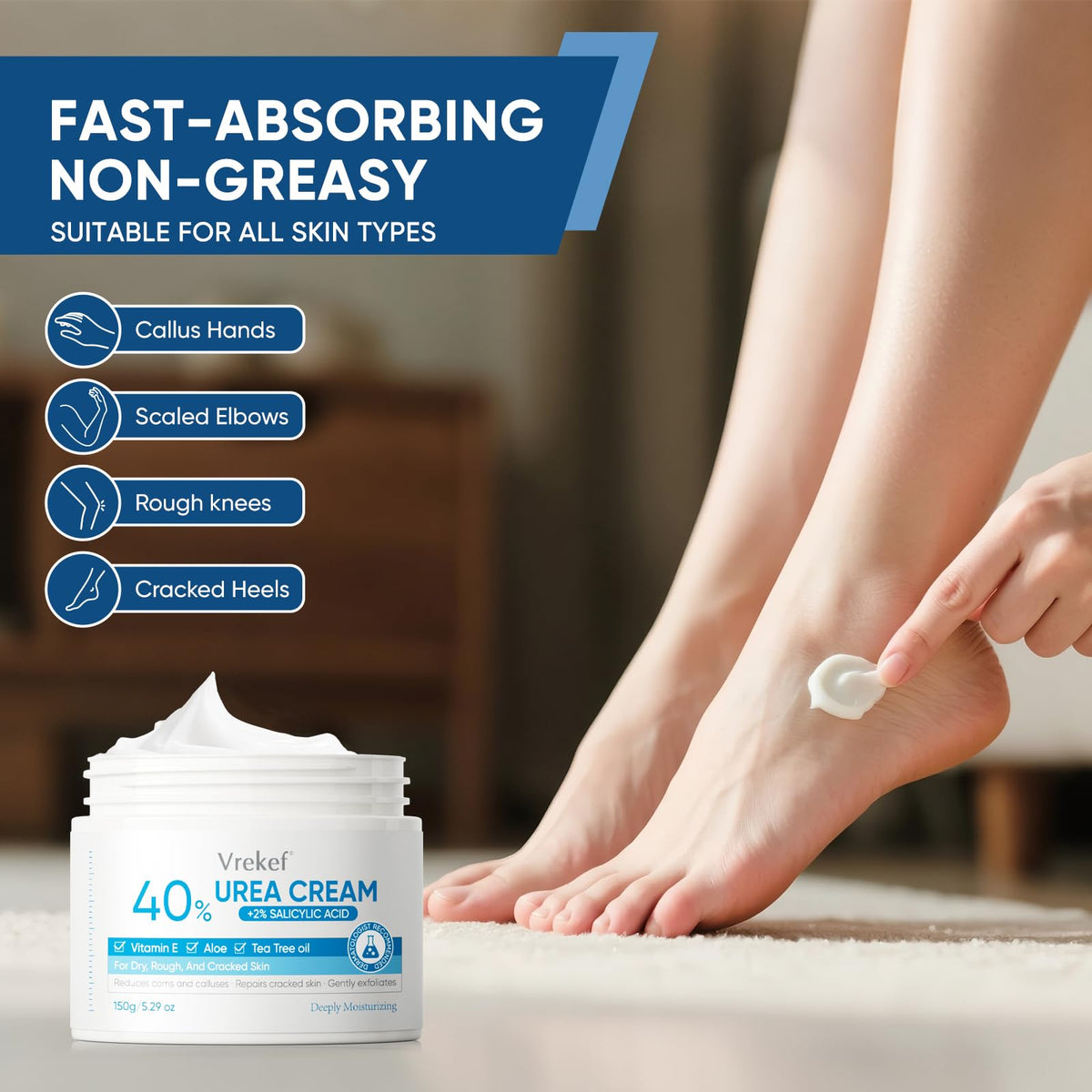 VREKEF Urea Cream 40% application on dry skin