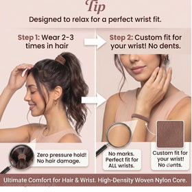Vrose Flosi High Stretch Hair Tie holding thick hair in a ponytail