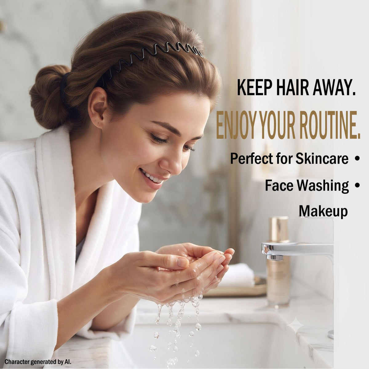 Vrose Flosi Metal Zig Zag Headband on a woman during skincare routine