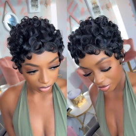 VRZ Pixie Cut Wig front view with natural black colour