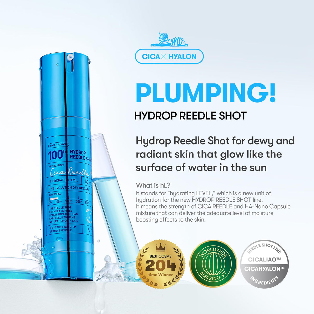VT COSMETICS Hydrop Reedle Shot 100 Serum 50ml bottle side view