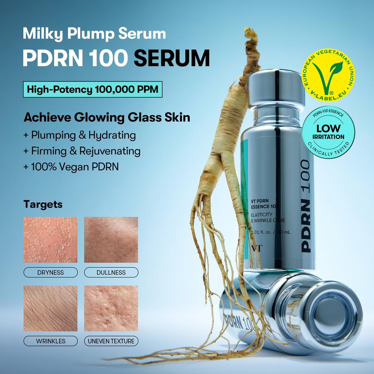 VT COSMETICS PDRN 100 Essence bottle side view