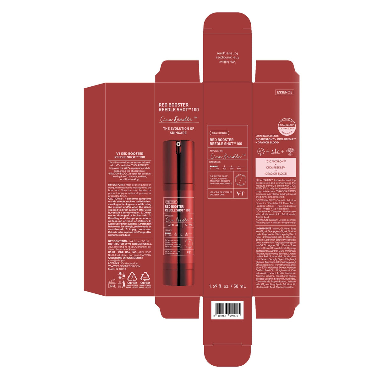 VT COSMETICS Red support Reedle Shot Serum with skincare products