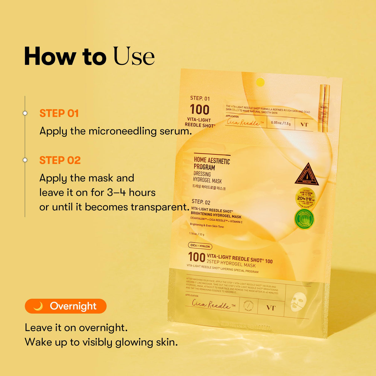 VT COSMETICS Vita-Light Reedle Shot 100 Hydrogel Mask displayed with skincare products