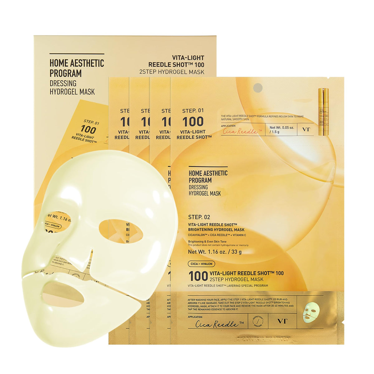 VT COSMETICS Vita-Light Reedle Shot 100 Hydrogel Mask packaging front view