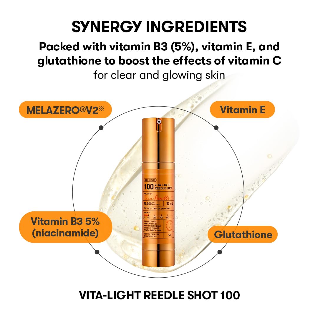 VT COSMETICS Vita-Light Reedle Shot 100 Serum in a bathroom setting