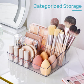 Vtopmart 3 Tier Clear Makeup Organizer close-up of the top compartment
