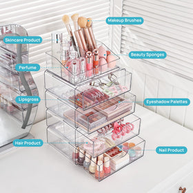 Vtopmart 3 Tier Clear Makeup Organizer showing anti-slip silicone pads