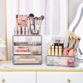 Vtopmart 3 Tier Clear Makeup Organizer with modern decor background