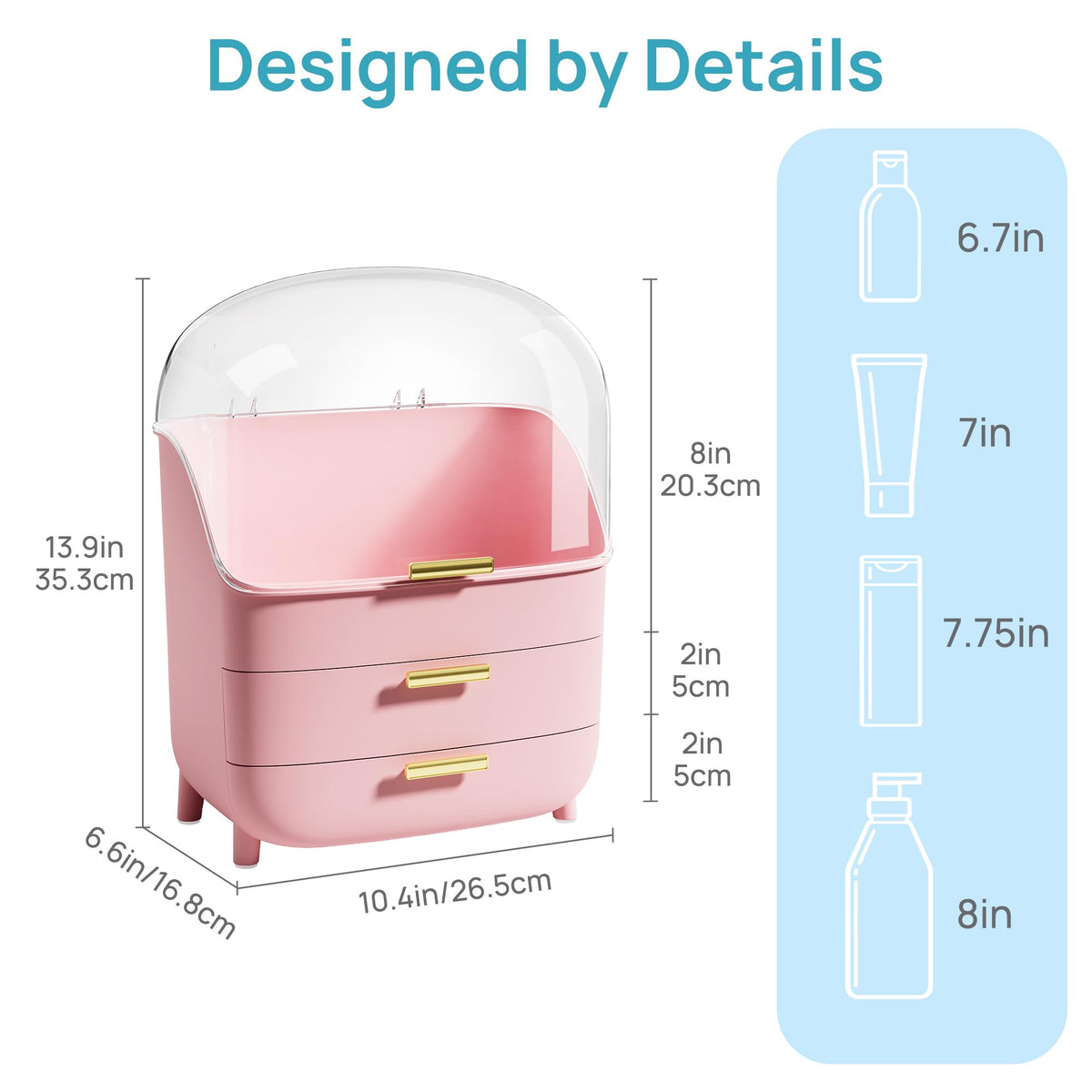 Vtopmart 3-Tier Makeup Organizer showing spacious top tier for tall bottles