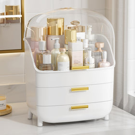 Vtopmart 3-Tier Skincare Makeup Organizer front view with clear lid