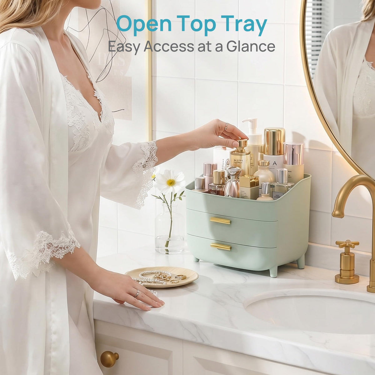 Vtopmart 3-Tier Skincare Makeup Organizer side view showing storage