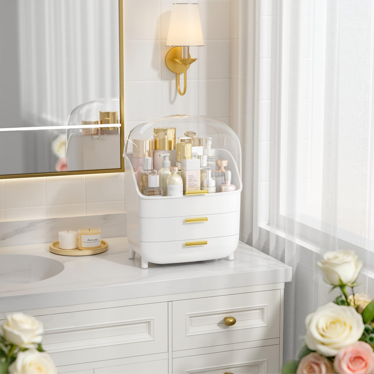 Vtopmart 3-Tier Skincare Makeup Organizer with golden handles