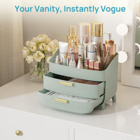 Vtopmart 3-Tier Skincare Makeup Organizer with various beauty items