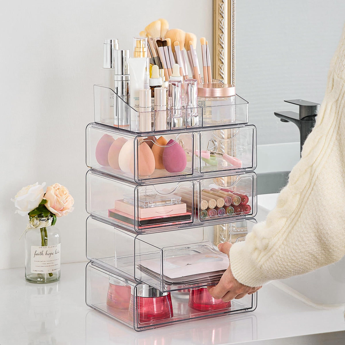Vtopmart 5 Tier Clear Makeup Organizer packaging details