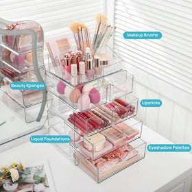 Vtopmart 5 Tier Clear Makeup Organizer side view showing compartments