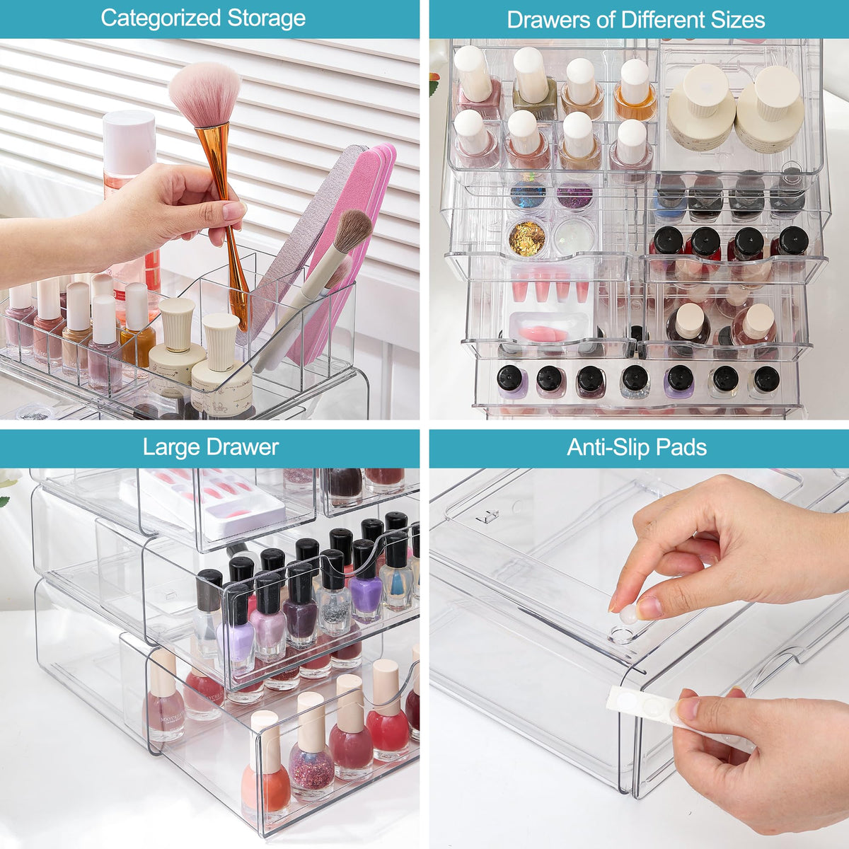 Vtopmart 5 Tier Clear Makeup Organizer with makeup products inside