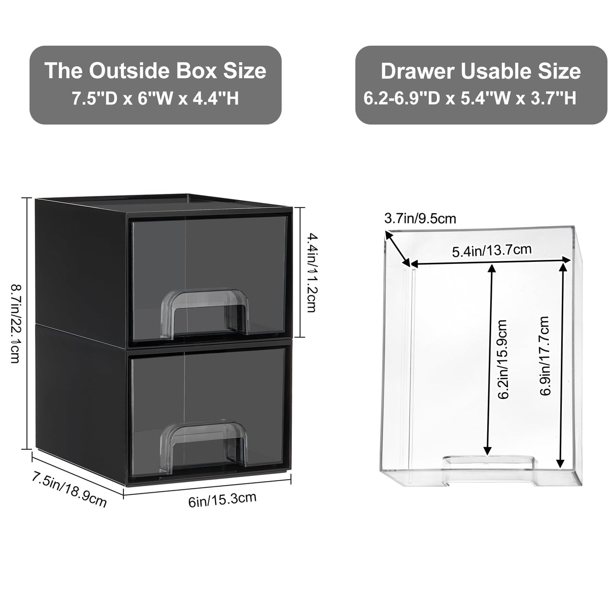 Vtopmart Black Stackable Storage Drawers side view