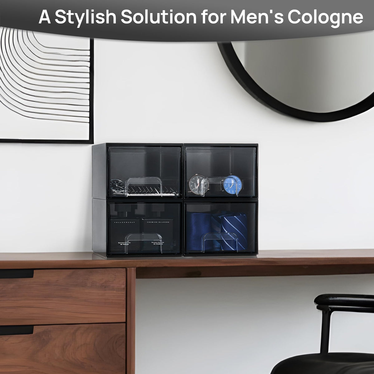 Vtopmart Black Stackable Storage Drawers with cologne inside