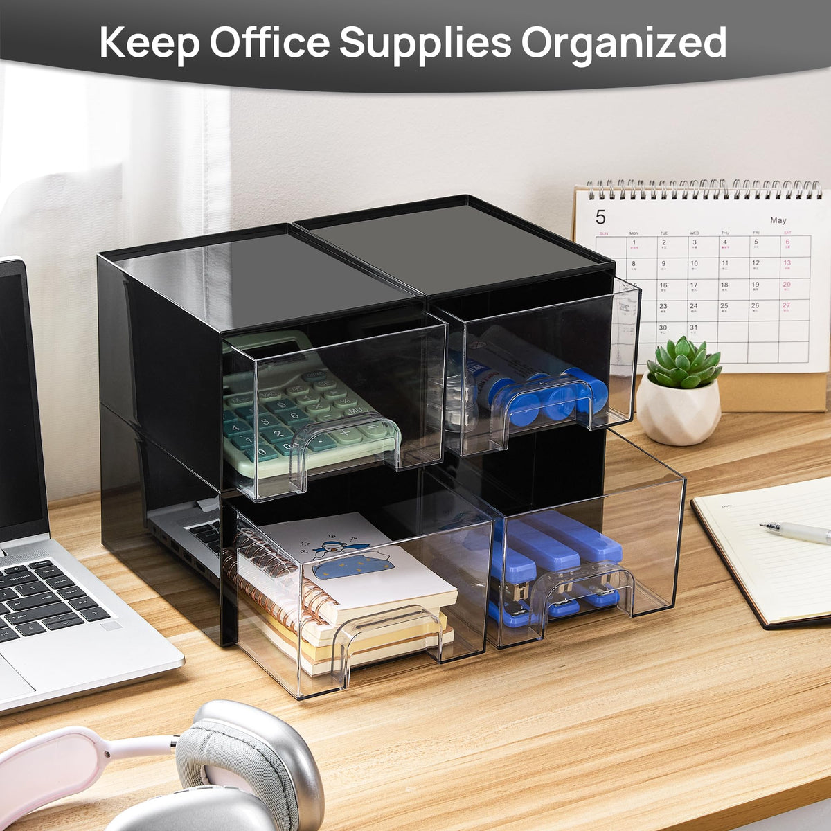 Vtopmart Black Stackable Storage Drawers with makeup palettes