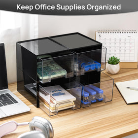 Vtopmart Black Stackable Storage Drawers with makeup palettes