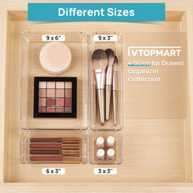 Vtopmart clear drawer organizer bins showing different sizes