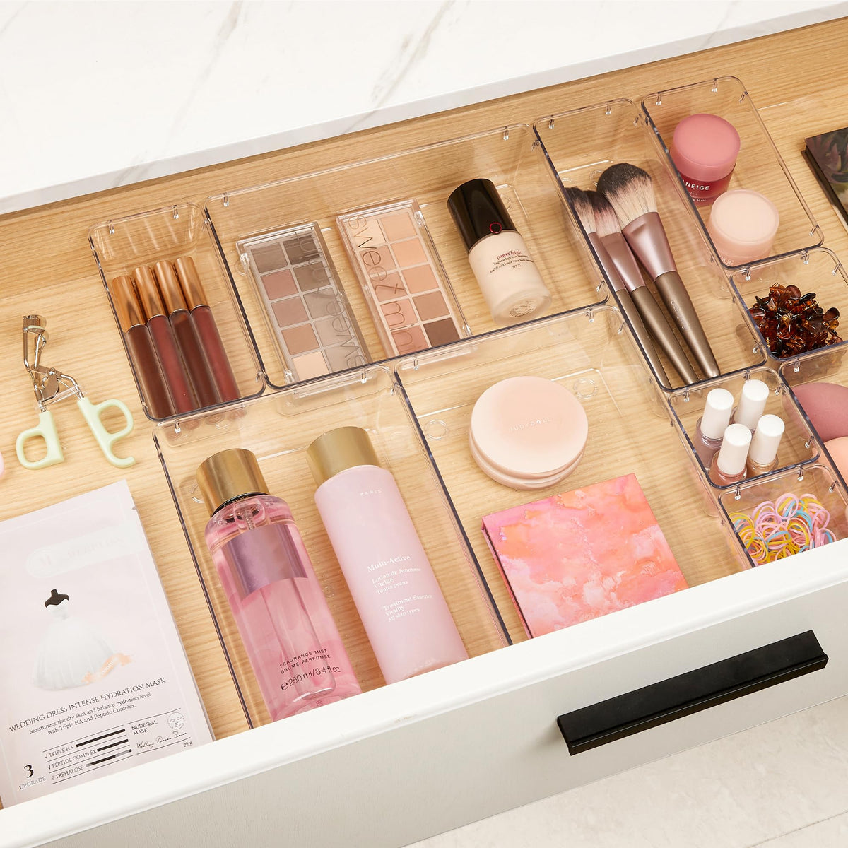 Vtopmart clear drawer organizer bins with makeup products