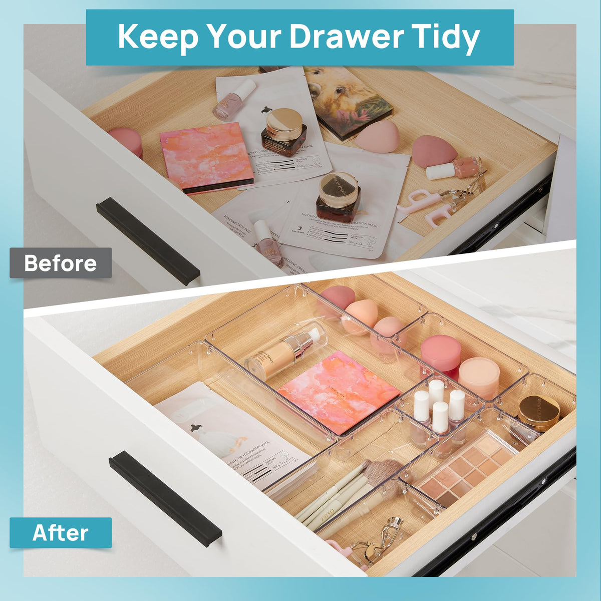 Vtopmart clear drawer organizer bins with silicone pads