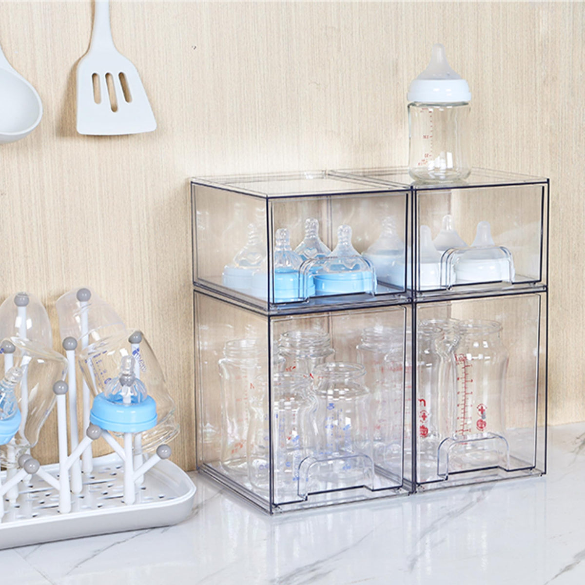 Vtopmart clear drawers stacked with other organizers