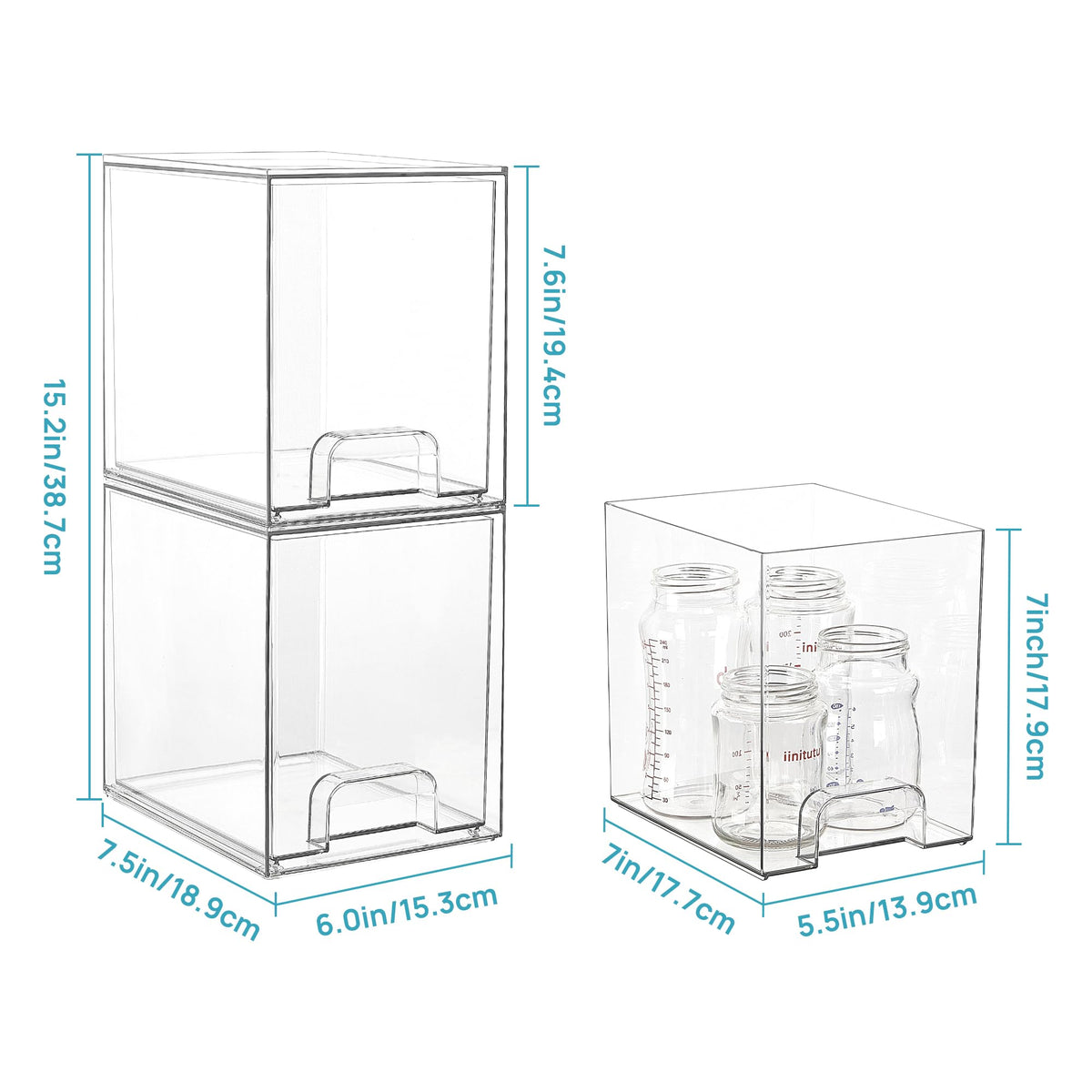 Vtopmart Clear Stackable Storage Drawers side view