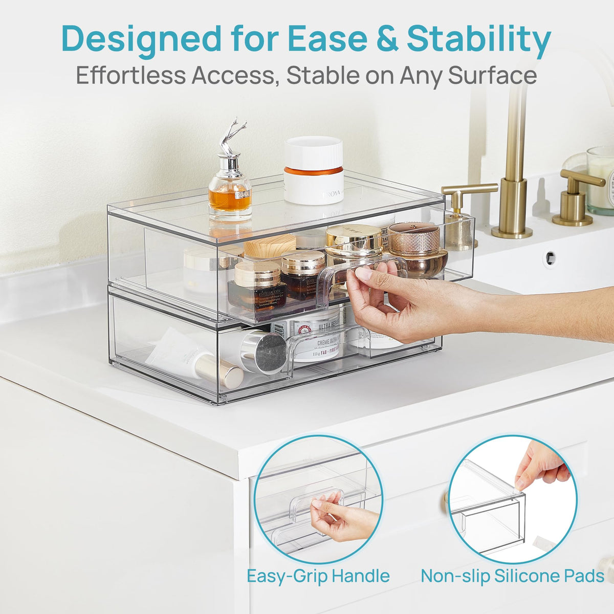 Vtopmart Clear Stackable Storage Drawers with laundry items