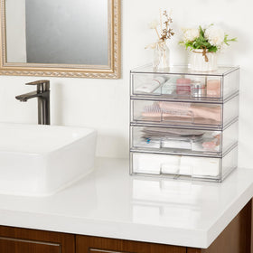 Vtopmart Clear Stackable Storage Drawers with office supplies