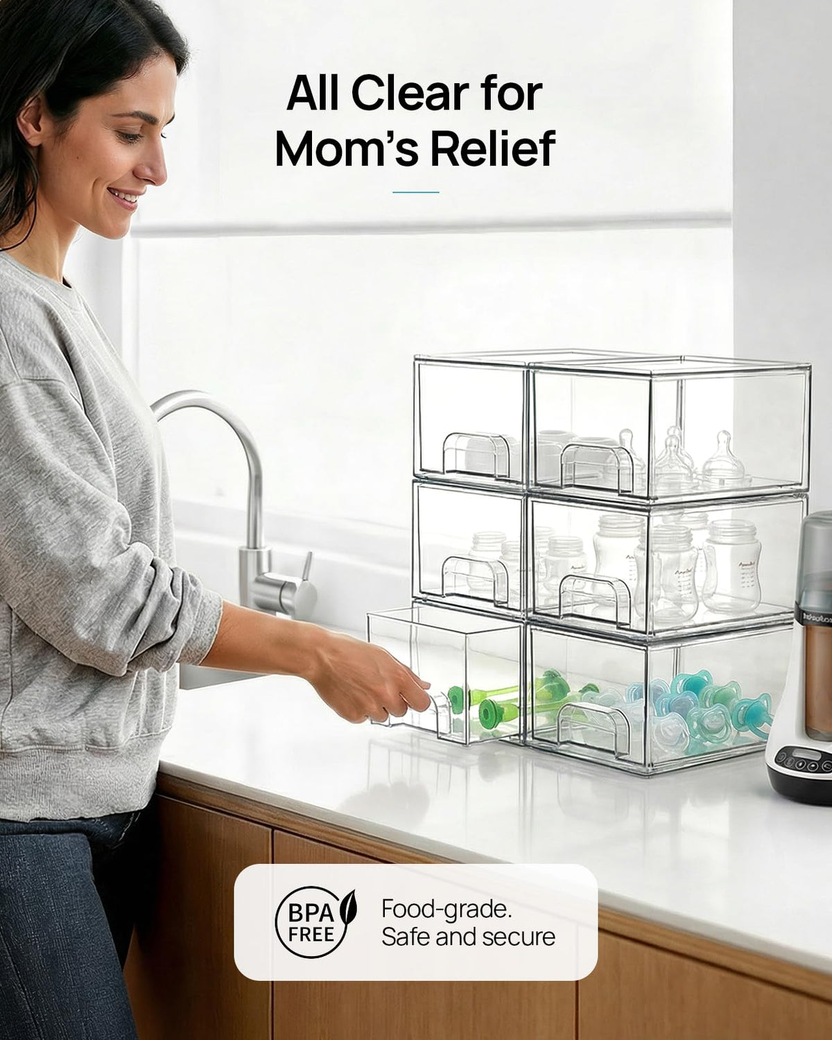 Vtopmart clear storage drawers in a kitchen cabinet