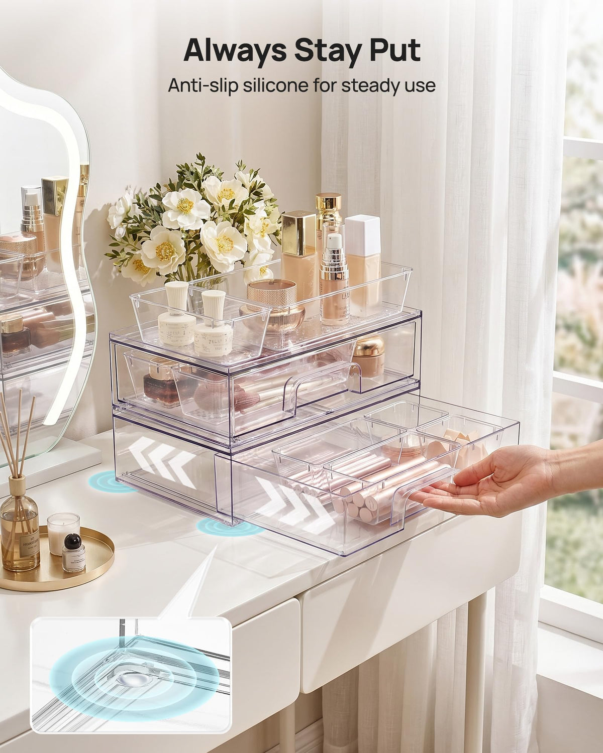 Vtopmart organizer with trays arranged for easy access