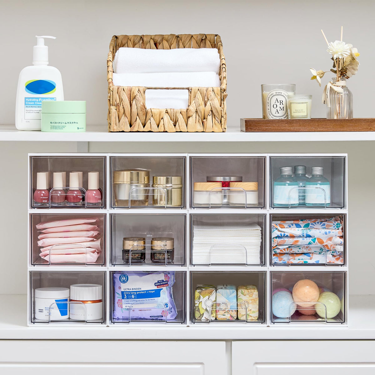 Vtopmart stackable storage drawers arranged on a countertop