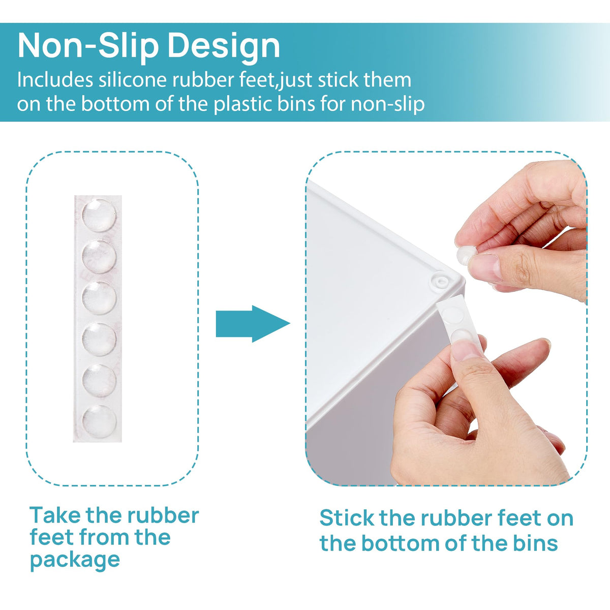 Vtopmart storage drawers showing silicone pads on the bottom