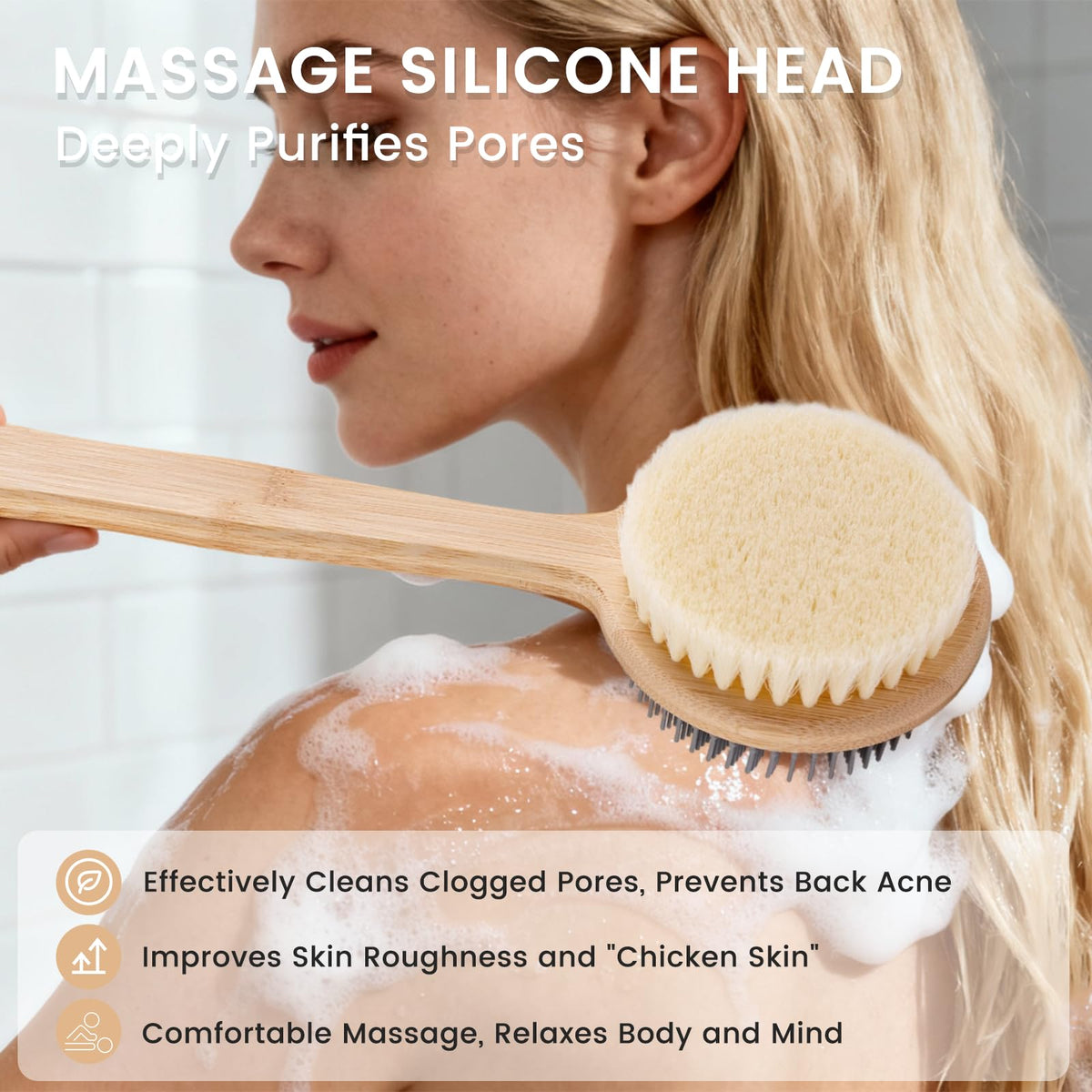 VWMYQ Back Scrubber silicone side for gentle exfoliation