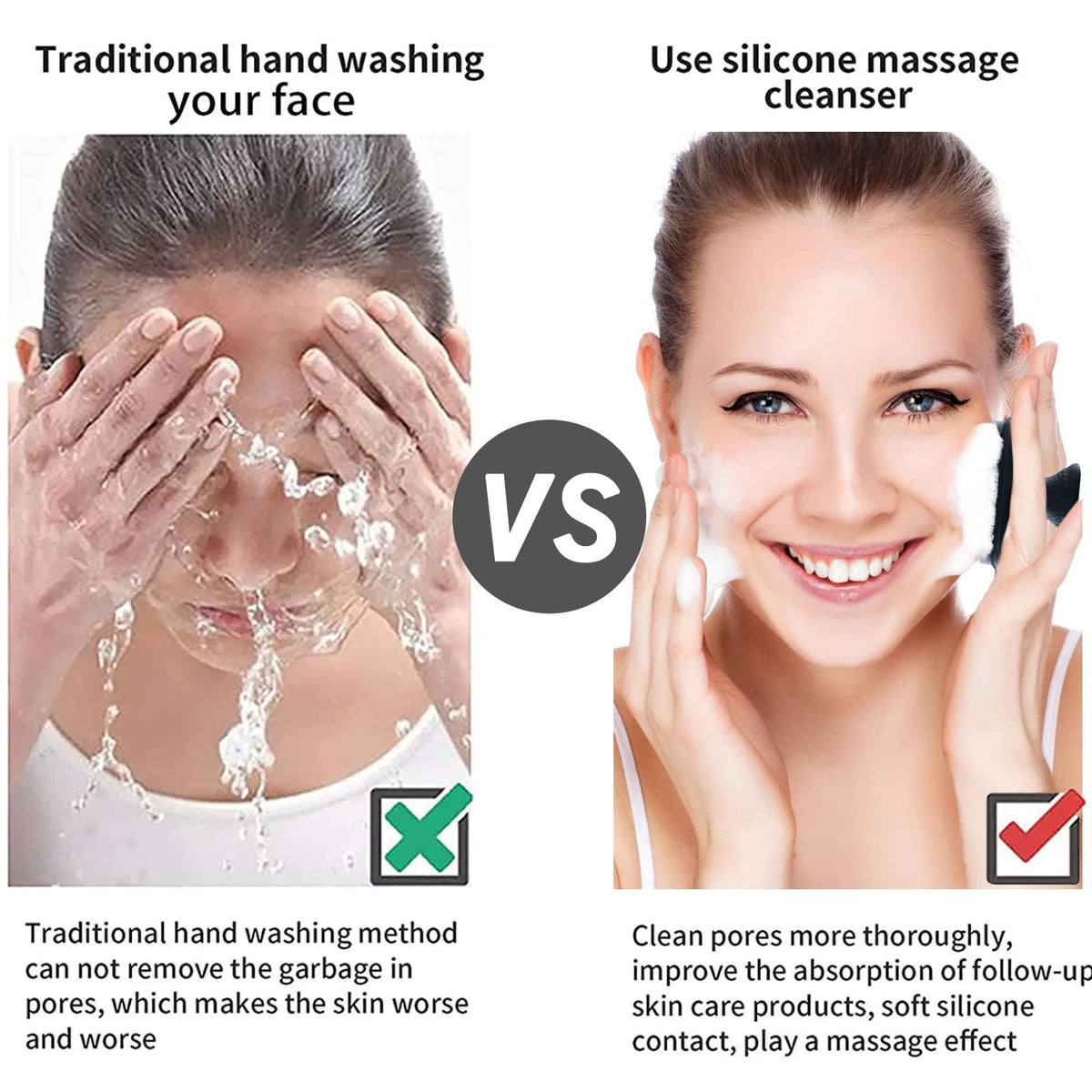 VWMYQ Face Scrubber demonstrating strong cleaning ability