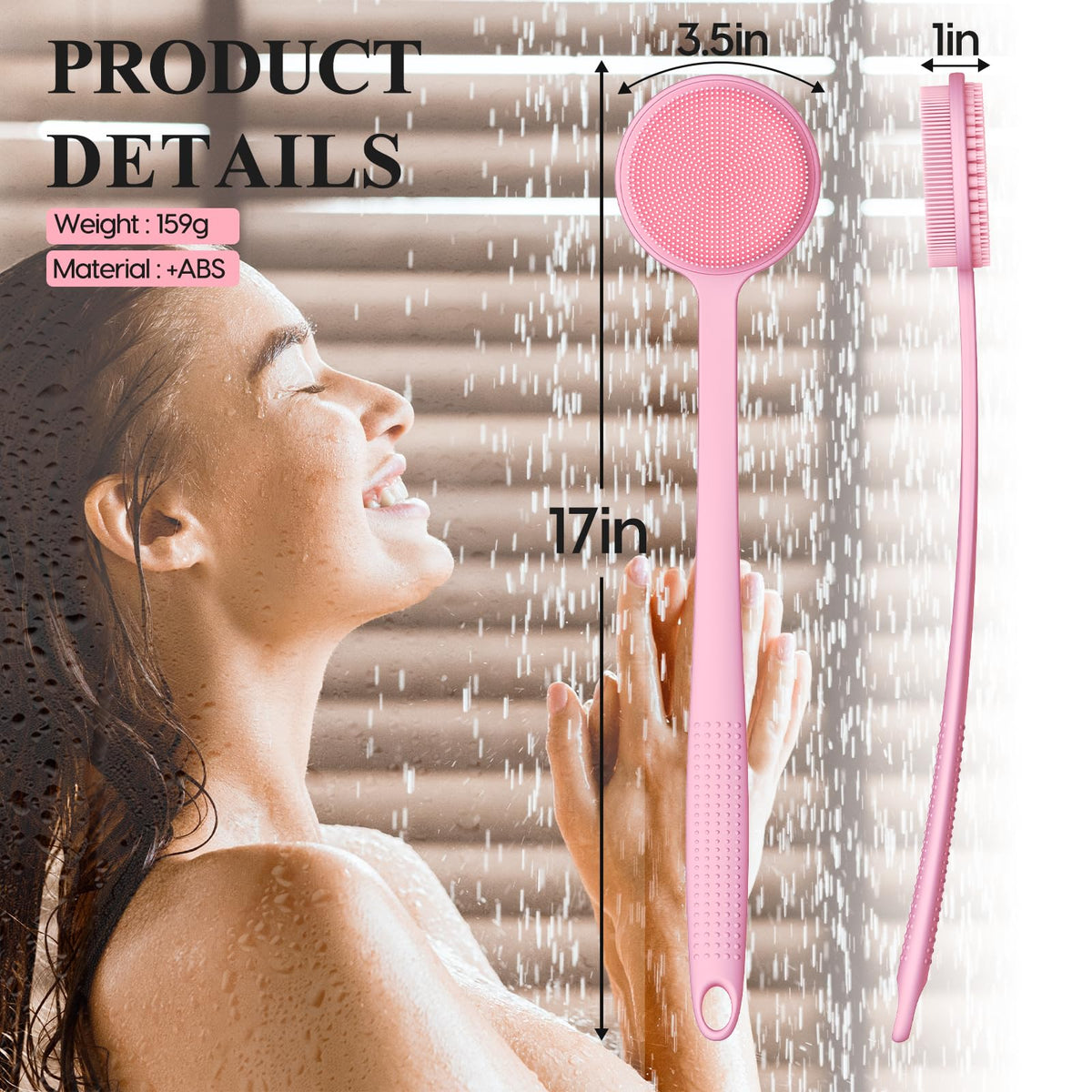 VWMYQ Silicone Back Scrubber showing soft silicone bristles