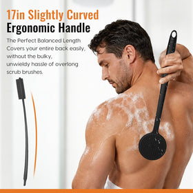 VWMYQ Silicone Back Scrubber showing the long handle design