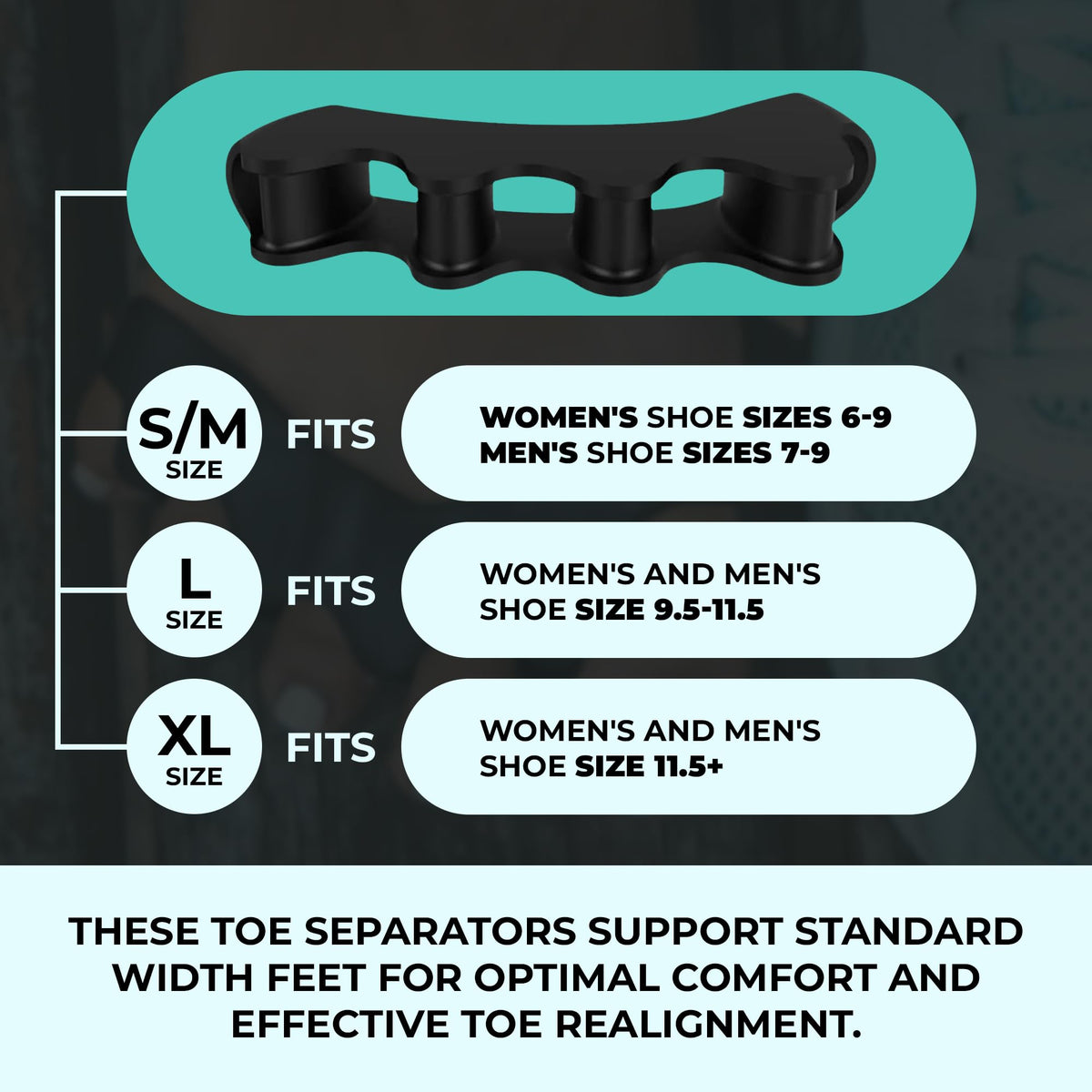 VYCE PrimalStep Toe Separators worn by a person in socks