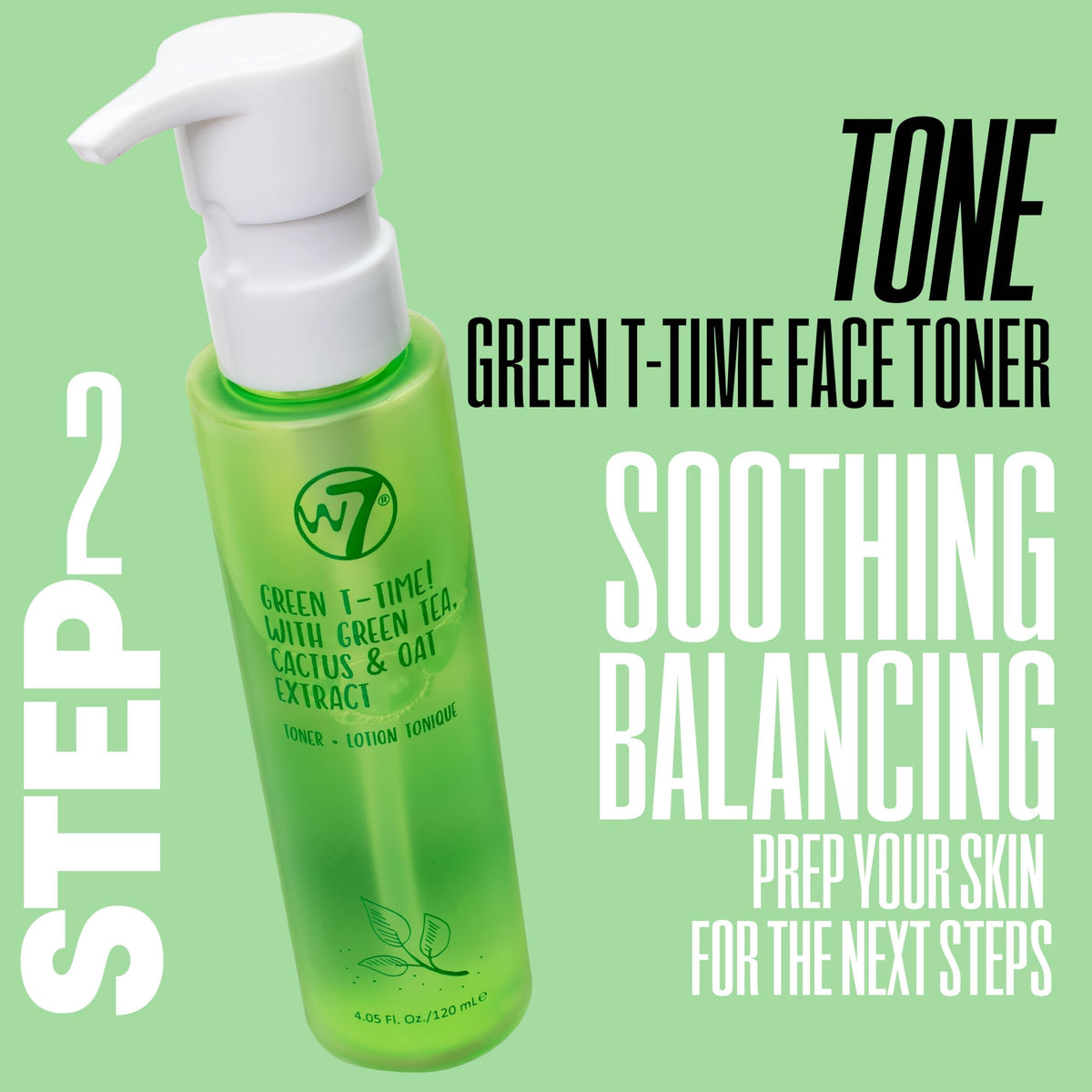 W7 Green T-Time Face Toner bottle with label