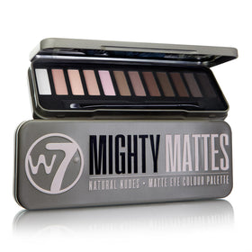 W7 Mighty Mattes Eyeshadow Palette front view showing 12 nude shades