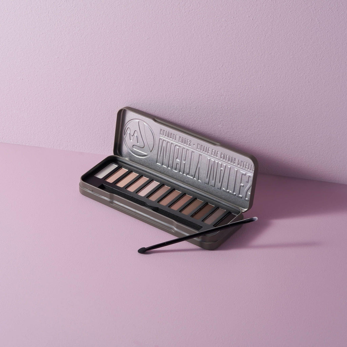 W7 Mighty Mattes Eyeshadow Palette with dual-ended brush included