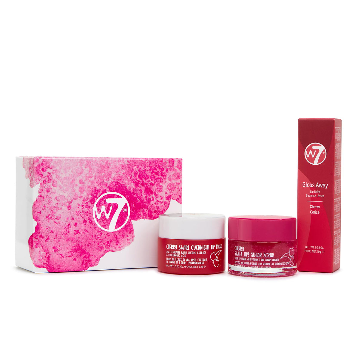 W7 Sweet Dreams Lip Care Trio packaging with scrub, mask, and balm